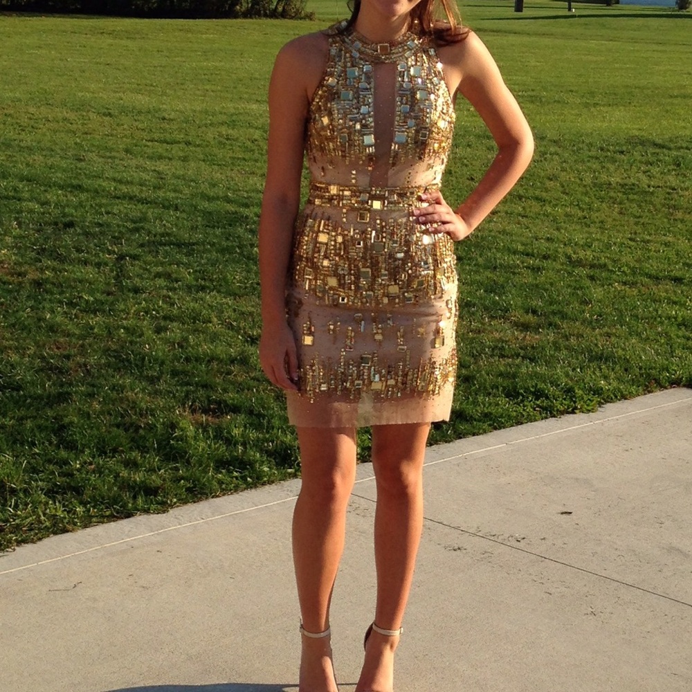 Gold Sherri Hill Homecoming dress